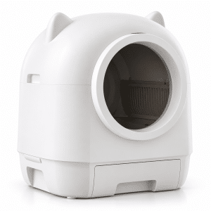 Litière automatique XXL 90 L blanche vue de trois quarts sur fond blanc
